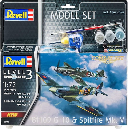 Revell Spitfire Mk.V & Bf109G-10 Modeling Figure Airplane 76 Pieces in Scale 1:72 with Glue and Paints