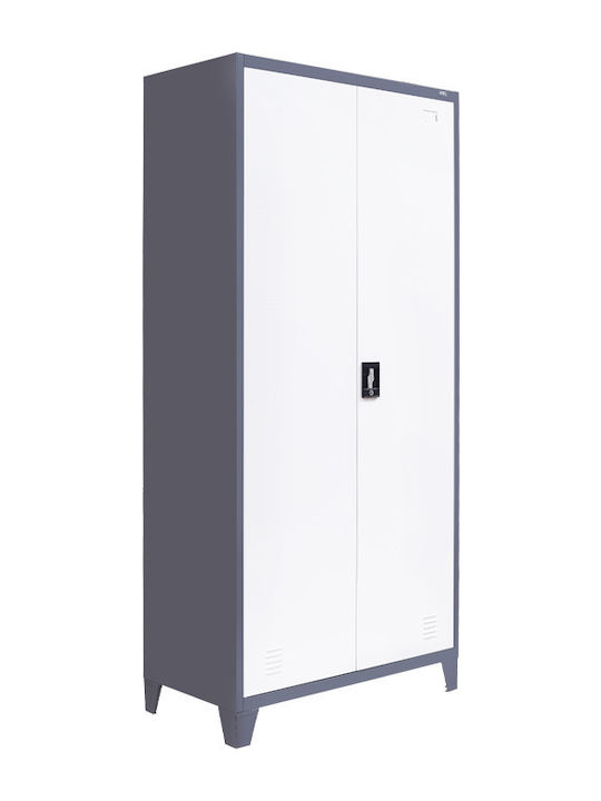 Doppelflügeliger Außenschrank Valja Metallisch mit Verriegelungsfunktion mit Trennwand & 4 Regale 90x45x190cm