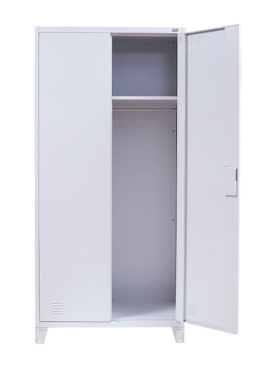 Double-Leaf Valja Metallic Cabinet with Locking Capability with Divider & 4 Shelves 90x45x190 cm