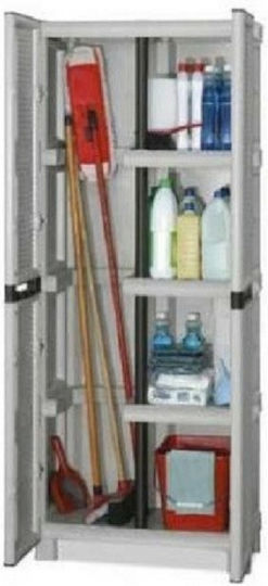 Doppelflügeliger Außenschrank zur Aufbewahrung aus Polypropylen mit Trennwand & 3 Regale 70x39x172cm