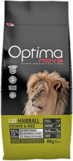 Optimanova Cat Hairball Ξηρά Τροφή για Ενήλικες Γάτες με Κοτόπουλο / Ρύζι 2kg