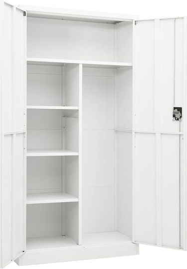 Zweiflügeliger Schrank Metallisch mit Trennwand & 5 Regale White 90x40x180cm