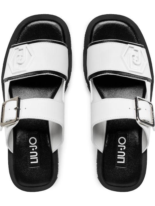 Aba 08 Leather Women's Flat Sandals Flatforms in White Color