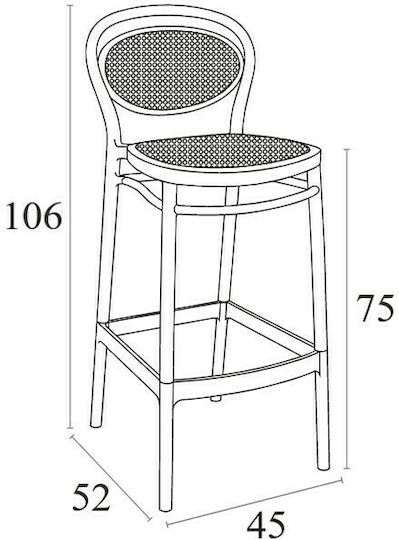 Hocker für Bar Für den Außenbereich aus Polypropylen Marcel 75 White 1Stück 75x45x106cm