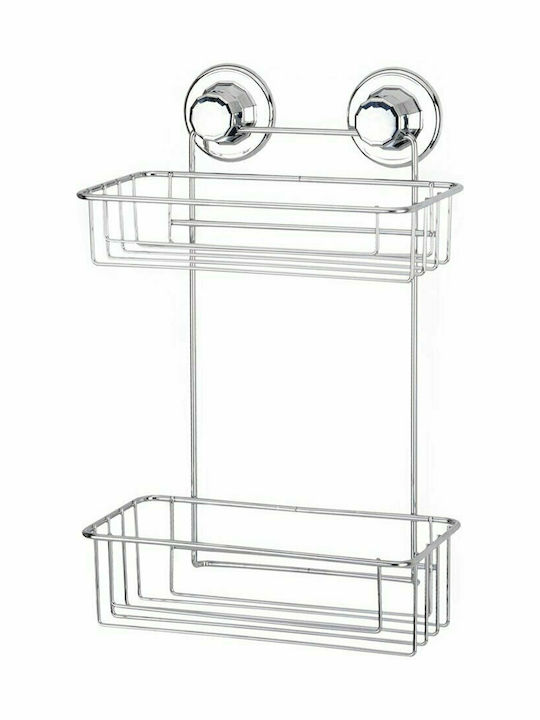 Tekno-Tel 455.DM256 Wall Mounted Bathroom Shelf Inox with 2 Shelves and Suction Cups 25x18x35cm