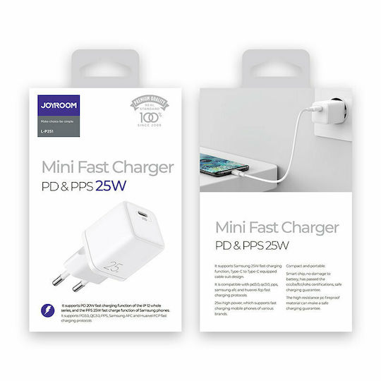 Joyroom Φορτιστής Χωρίς Καλώδιο με Θύρα USB-C 25W Power Delivery Λευκός (L-P251)