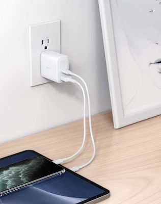 Aukey Зарядно без кабел с USB-A порт и USB-C порт 32W Доставка на енергия Бял (PA-F3S)