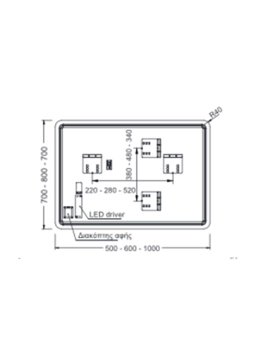 Luminor Joy Rectangular Bathroom Mirror Led Touch 100x70cm