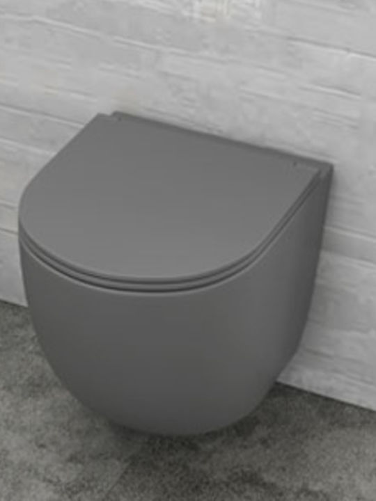 Karag Milos Rimless Wall-Mounted Toilet that Includes Slim Cover Gray