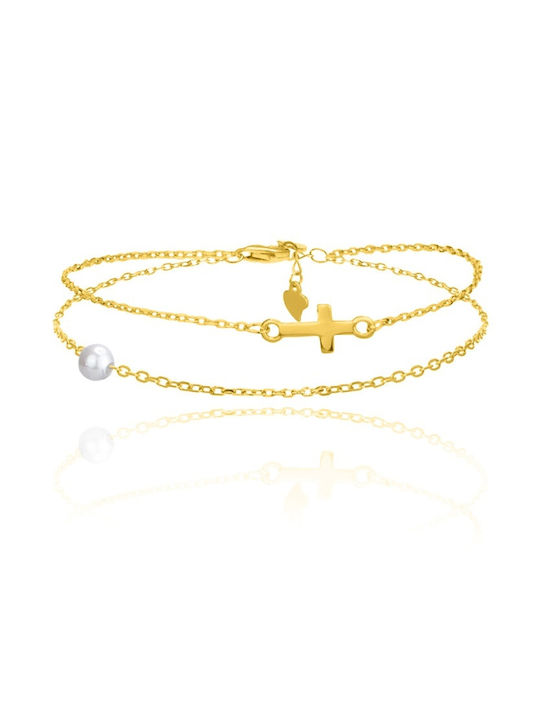 Papadopoulos Gold Bracelet Chain with Cross design made of Silver Gold Plated with Pearls