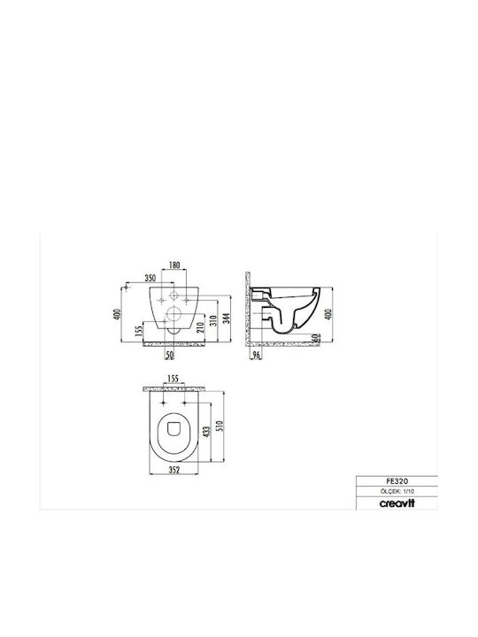 Creavit Free FE320 Duroplast KC3081 Монтирана на стена тоалетна Без капак Бяла