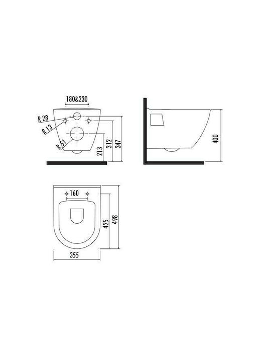 Creavit Razor Монтирана на стена тоалетна с Стройна Капак Duroplast Софт Клоуз Бяла