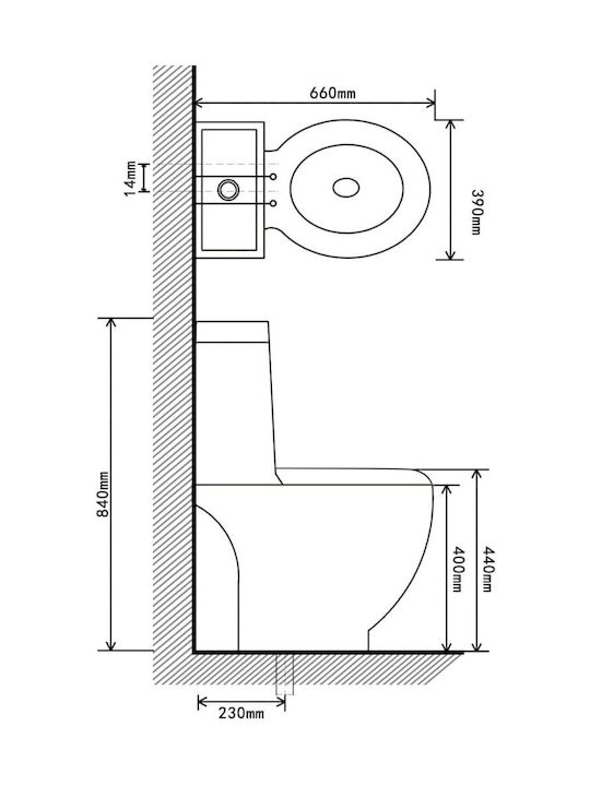 vidaXL Stehende Toilette Unterer Siphon mit Spülung Schwarz