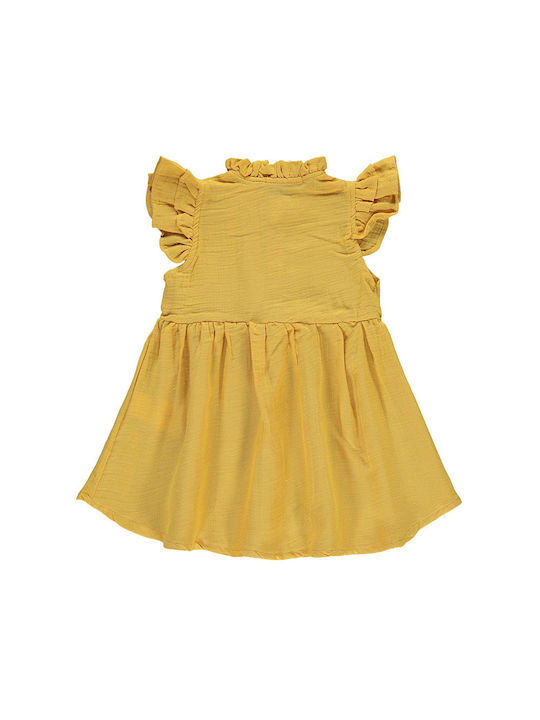 Linen dress with mustard bow for girls (2-6 years)