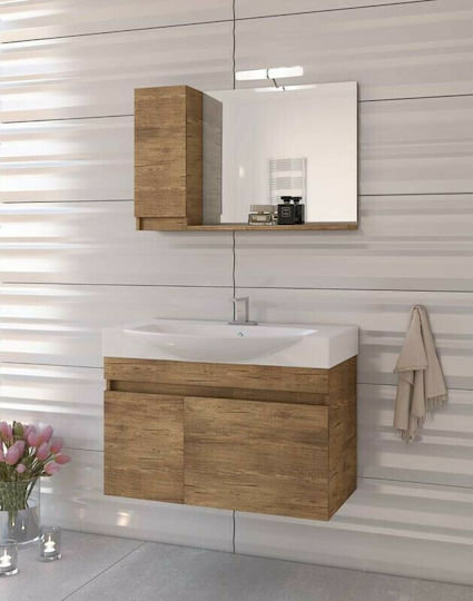 Drop Senso 85 Шкаф със Мивка & Огледало със светлина Д82xШ38xВ50см PL Wood