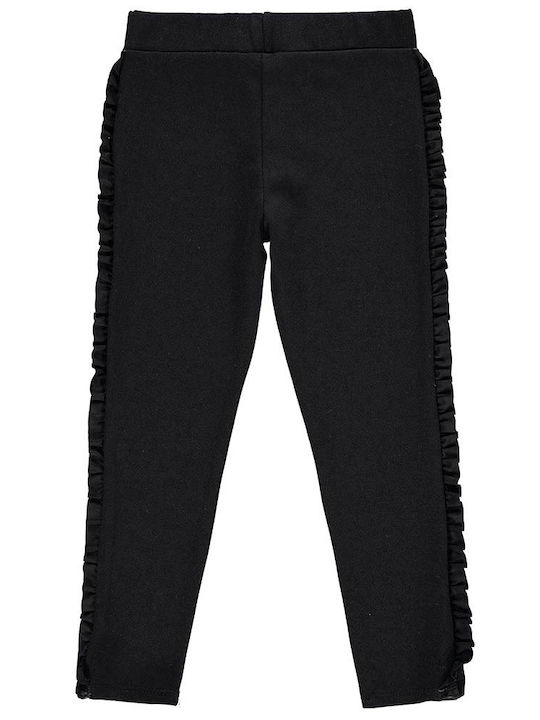 Children's leggings with leather ruffle on the side black for girls (6-10 years old)