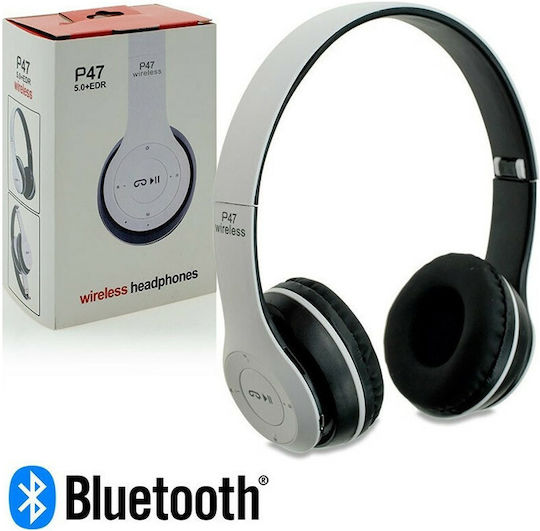 P47 Bluetooth Wireless On Ear Headphones with Radio with 6 hours of Operation White