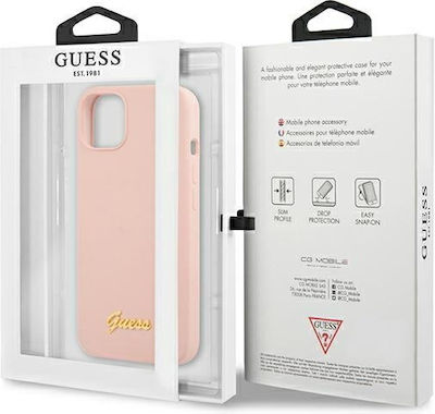 Guess Script Gold Logo Magsafe Umschlag Rückseite Silikon Light Pinkαι (iPhone 13) GUHMP13MLSLMGLP