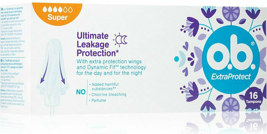 O.B. Tampoane Extra Protect Ultimate Leakable Protection Pentru Debit Puternic 16 Bucăți