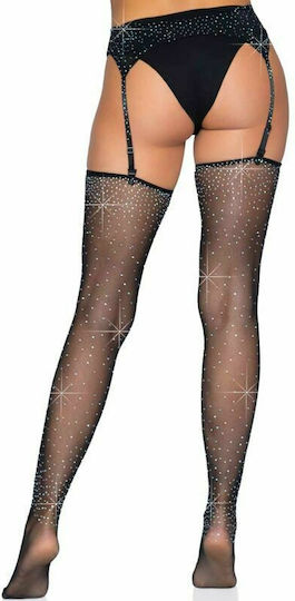 Leg Avenue Everly Rhinestone Garter Belt & Stockings Set Chiloți cu dantelă Negre