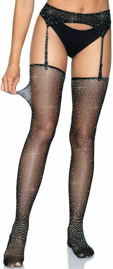Leg Avenue Everly Rhinestone Garter Belt & Stockings Set Chiloți cu dantelă Negre
