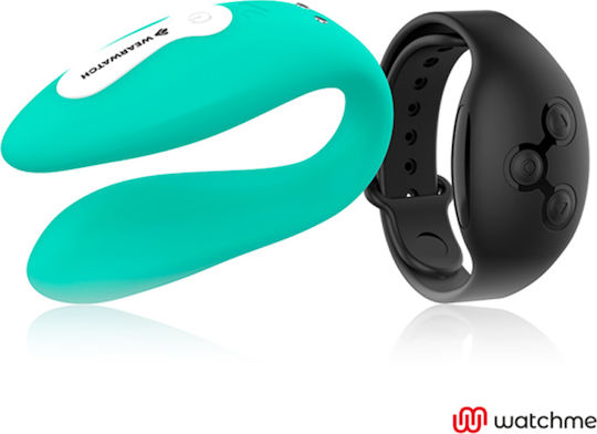 WatchMe Wearwatch Dual Pleasure Wireless Technology WatchMe Δονητής για Ζευγάρια με Remote Control Aquamarine/Jet Black
