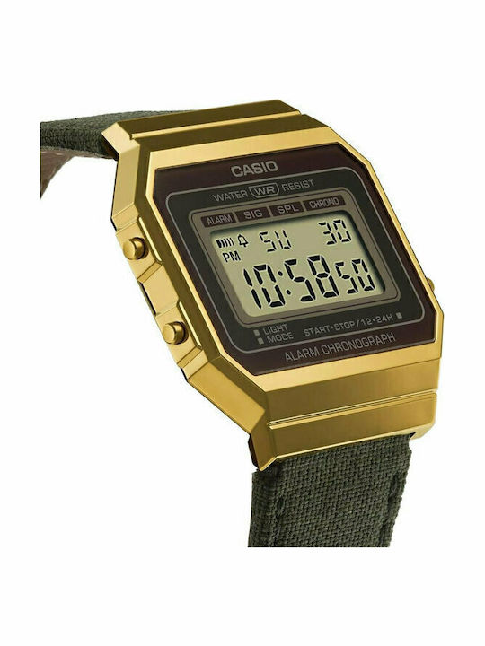Casio Vintage Iconic Digital Men's Watch 33mm Chronograph Battery with Green Fabric Strap
