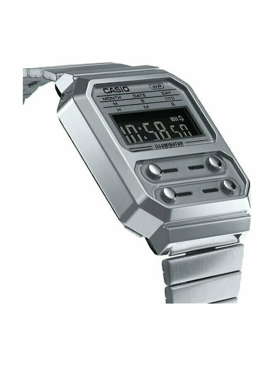 Casio Vintage Edgy Digital Men's Watch 33mm Battery with Silver Metal Bracelet