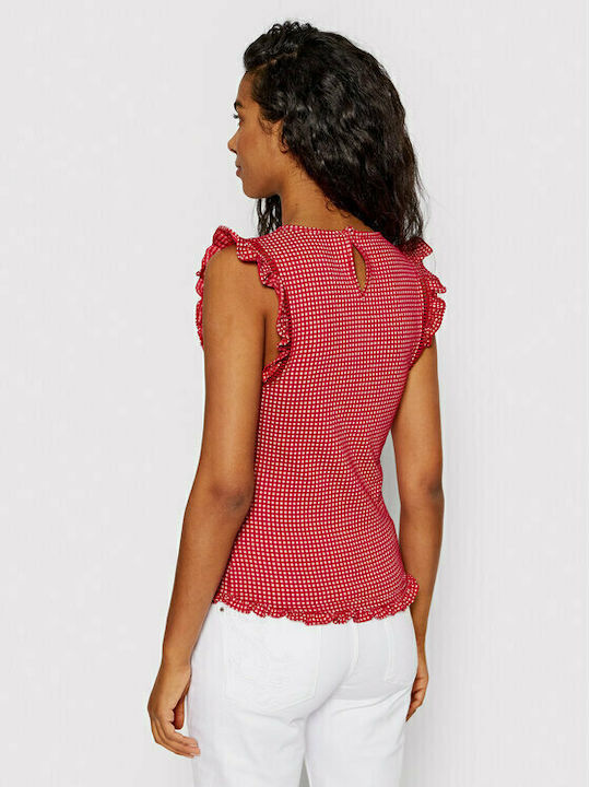 Guess Abby Women's Summer Blouse Cotton Sleeveless Red