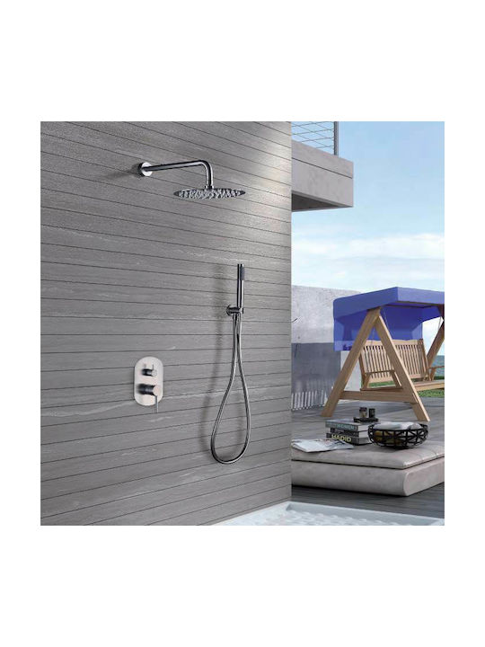 Imex Moscu Built-in Mixer, Hand Shower & Shower Head Set for Shower 2 Exits Inox Silver