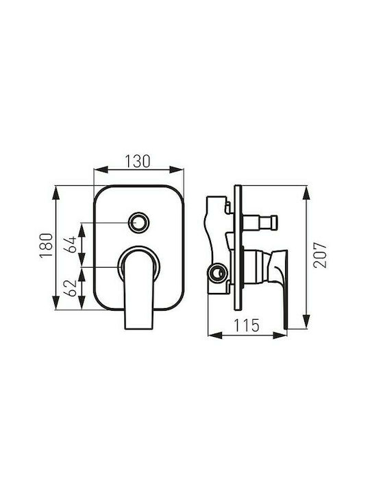 Ferro Algeo Square Built-In Mixer Bathtub with 2 Exits Silver