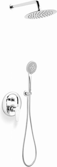 Ferro Algeo Set Mischer, Handbrause & Duschkopf für Wandmontage für Dusche 2 Ausgänge Silber