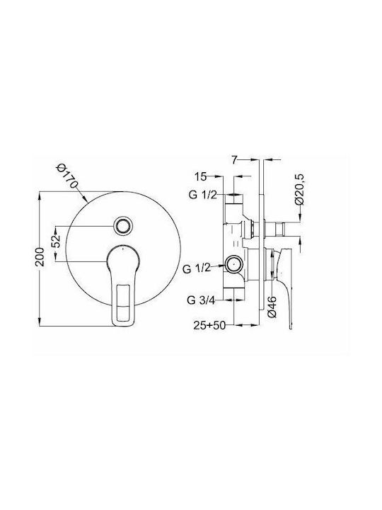 Teorema Kart Built-in Faucet Mixer for Shower 2 Exits Chrome