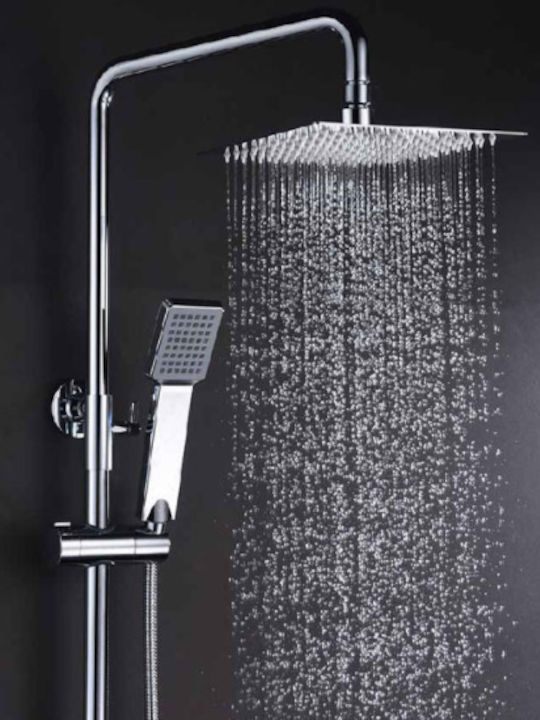 Imex Art Adjustable Shower Column with Bathtub Mixer 93.5-130cm Silver
