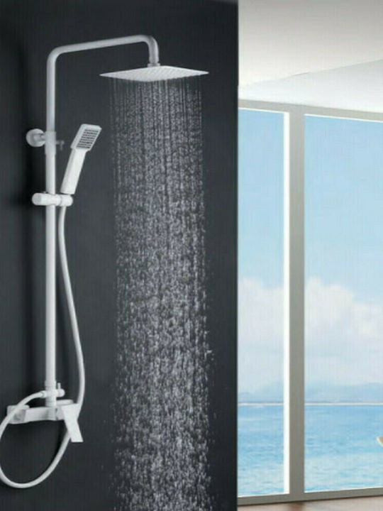 Imex Art Adjustable Shower Column with Bathtub Mixer 93.5-130cm White