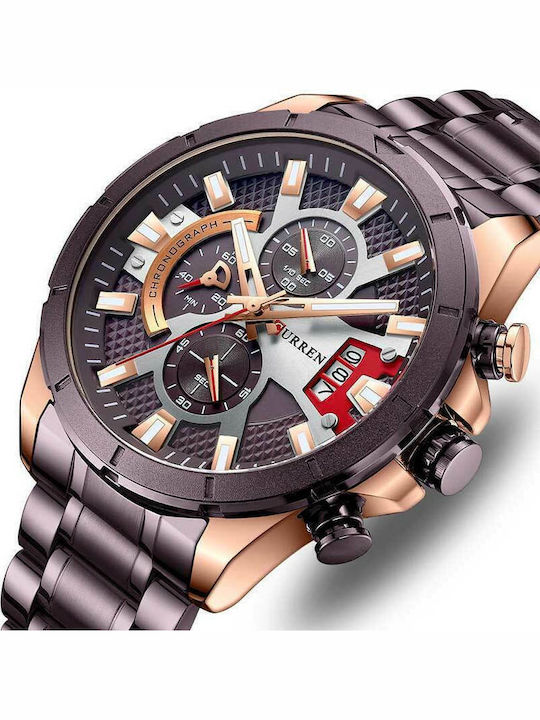 Curren Herrenuhr 48mm Chronograph Batterie mit Lila Metallarmband
