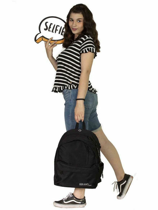 Must Team Monochrome Double Black School Bag Backpack Junior High-High School Black with Water Bottle Holder 25Liters