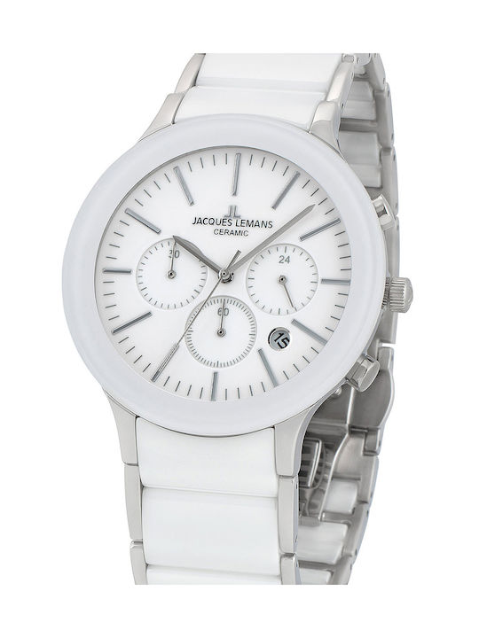 Jacques Lemans Dublin Watch Battery with White Metal Bracelet