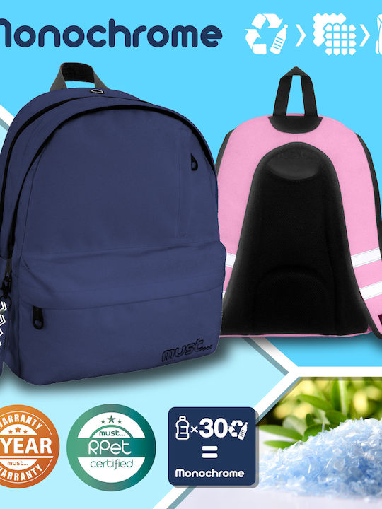 Must Team Monochrome Rpet Double Grey School Bag Backpack Junior High-High School Gray with Water Bottle Holder 25Liters