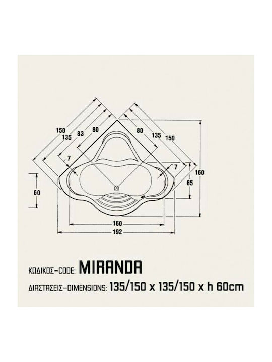 Sanitec Miranda Гърба на ваната Акрил 150x150см