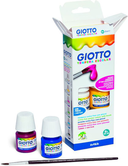 Giotto Tempera Escolar Τέμπερες Ζωγραφικής Πολύχρωμες σε Βαζάκι 25ml 6τμχ