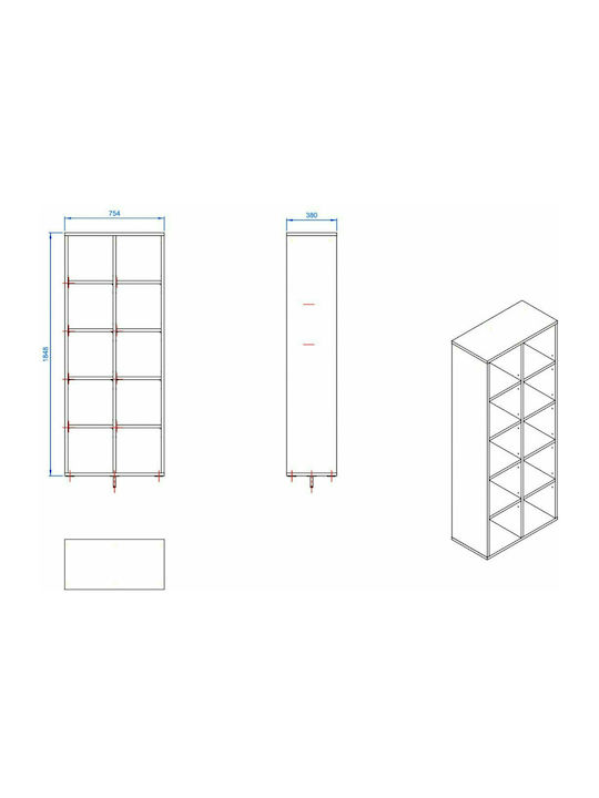 Simple Bibliotecă pardoseală Lemn Gri 75.5x38x194.5cm