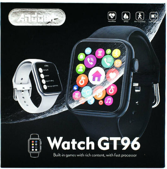 Andowl GT96 Smartwatch with Heart Rate Monitor (Black)