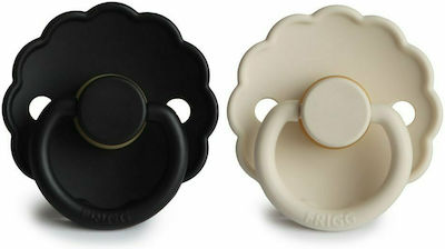 Frigg Pacifiers Rubber Daisy Cream - Jet Black with Case for 6-18 months 2pcs