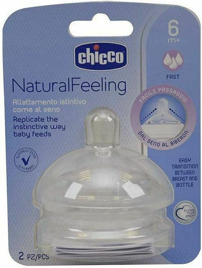 Chicco Natural Feeling Θηλές από Σιλικόνη Γρήγορης Ροής για 6+ μηνών 2τμχ