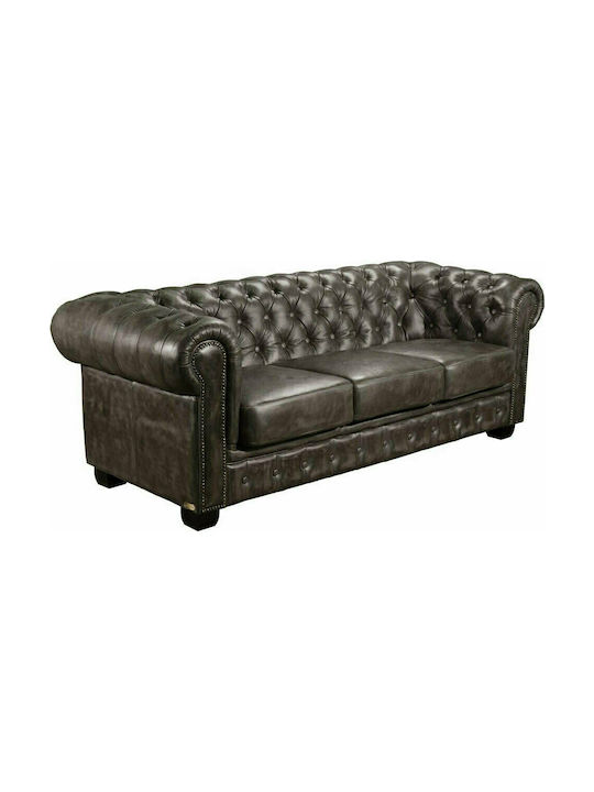 Woodwell Chesterfield Dreisitzer Sofa Echtes Leder Braune 201x92x72cm E9574,3