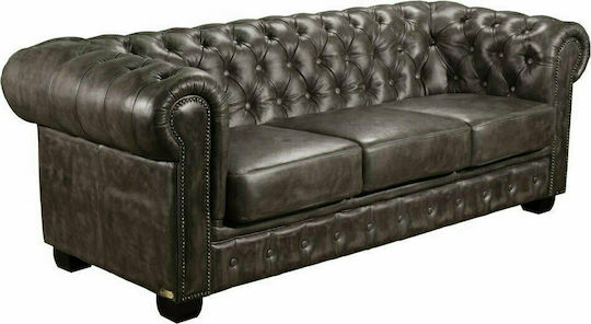 CHESTERFIELD Τριθέσιος Καναπές Γνήσιο Δέρμα Καφέ 201x92x72εκ.