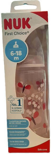 Nuk Plastic Baby Bottle First Choice Plus Anti-Colic with Silicone Nipple for 6-18 months Pink Butterflies - Pink 300ml