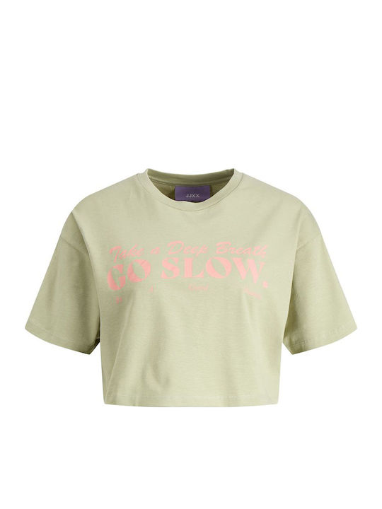 Women's Summer Crop Top Cotton Short Sleeve Tea Green