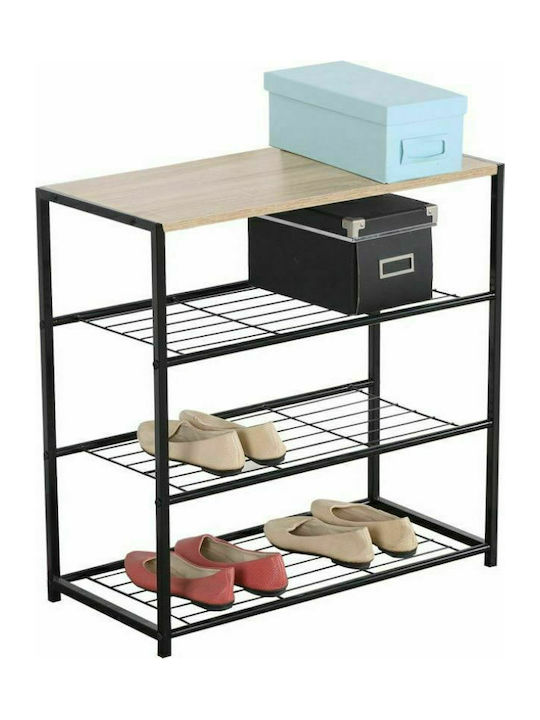 Metallic Shoe Organizer with 3 Shelves Μαύρο / Φυσικό 63x30x63cm